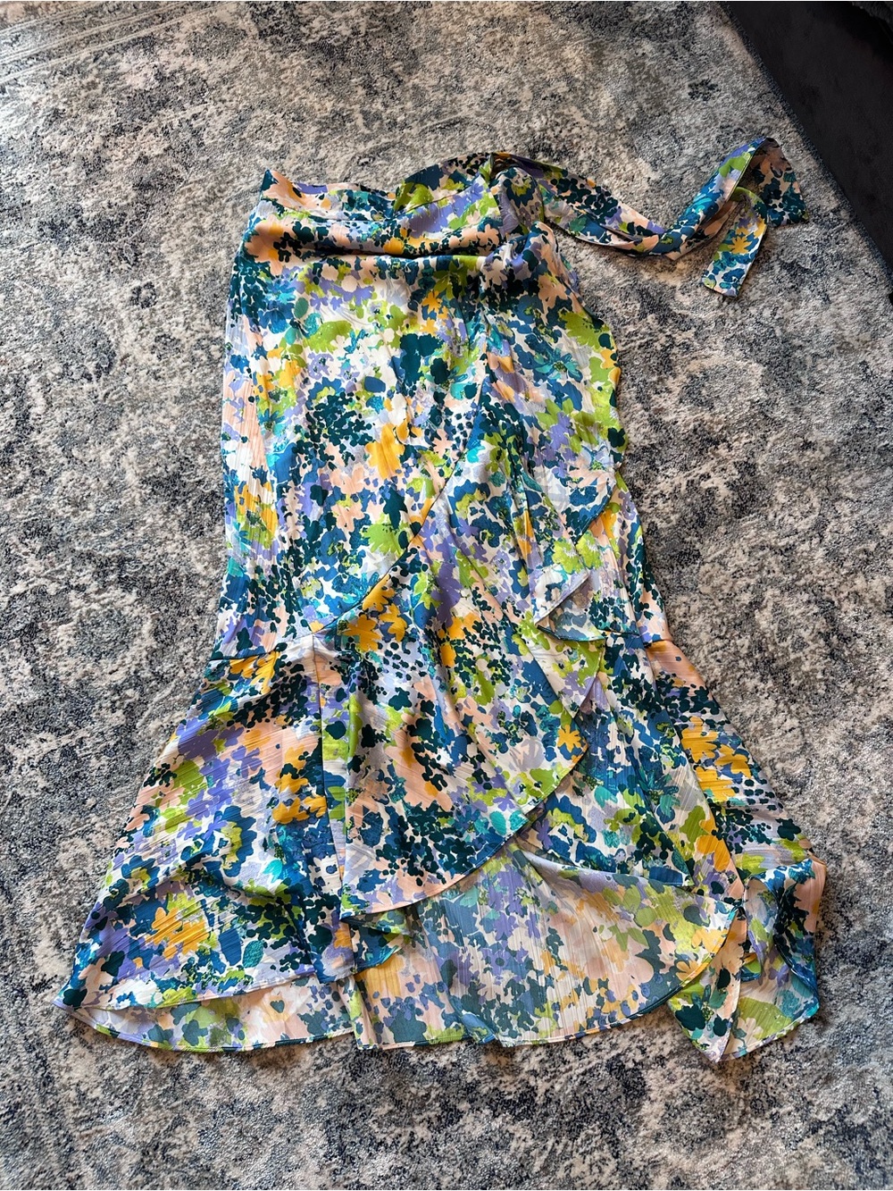 Maeve Floral Tiered Wrap Skirt in Blue, Green, Yellow and Pink